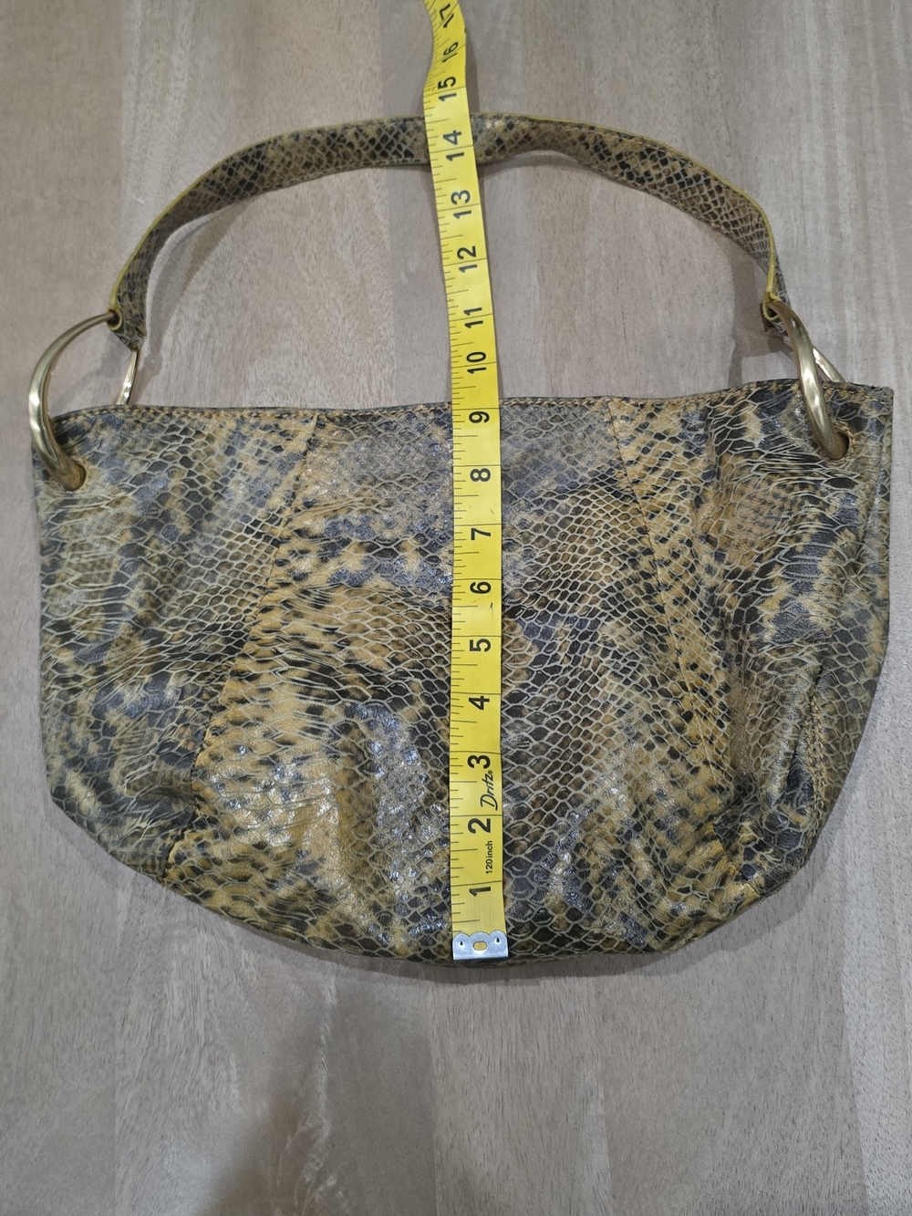 Antonio Melani Genuine Leather Snake Print Hobo Bag Gold Ring Shoulder Strap - Picture 4 of 9